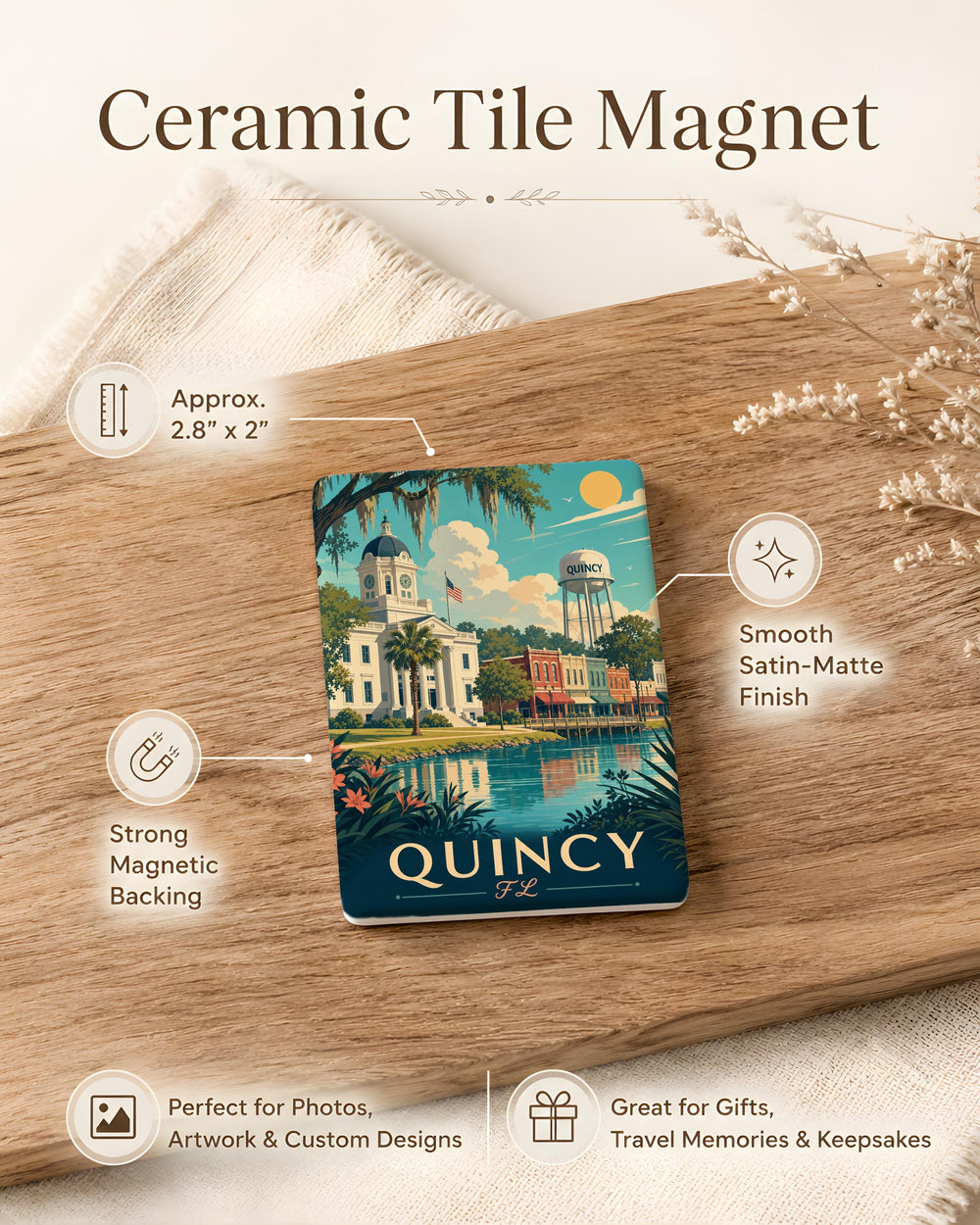 Quincy FL Fridge Magnet, Quincy Florida Souvenir Magnet, Small Town Travel Keepsake, Gift for Florida Lovers