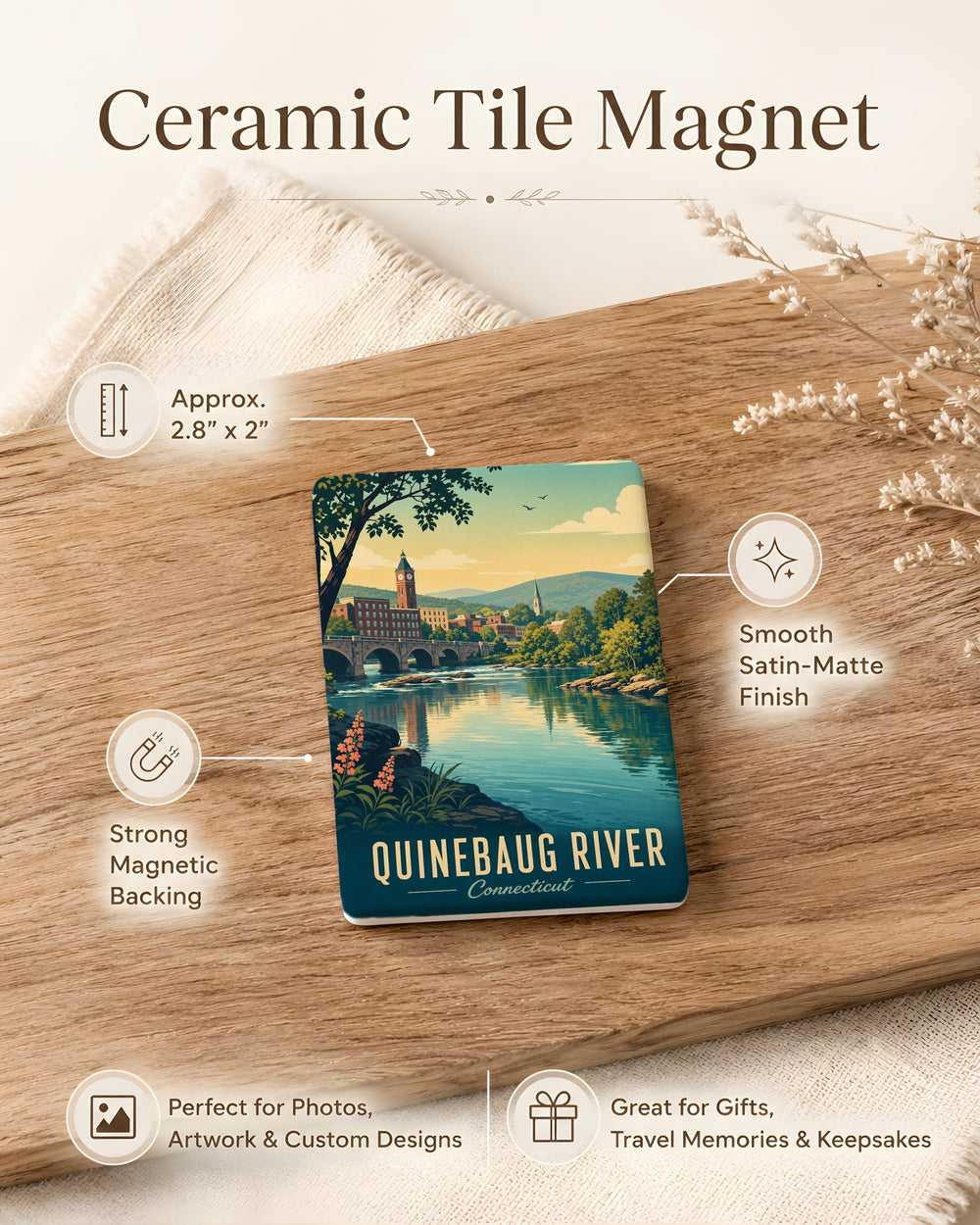 Quinebaug River Fridge Magnet, Connecticut River Souvenir, New England Nature Landmark Keepsake Gift
