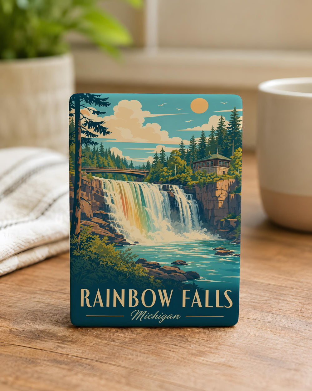 Rainbow Falls Michigan Fridge Magnet, Waterfall Souvenir Magnet, Upper Peninsula Travel Keepsake, Great Lakes Gift