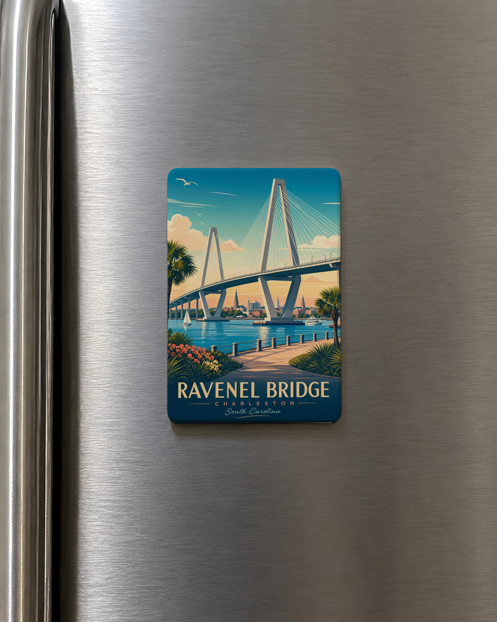 Ravenel Bridge Fridge Magnet, Arthur Ravenel Jr Bridge Souvenir, Charleston SC Landmark Magnet, South Carolina Travel Keepsake