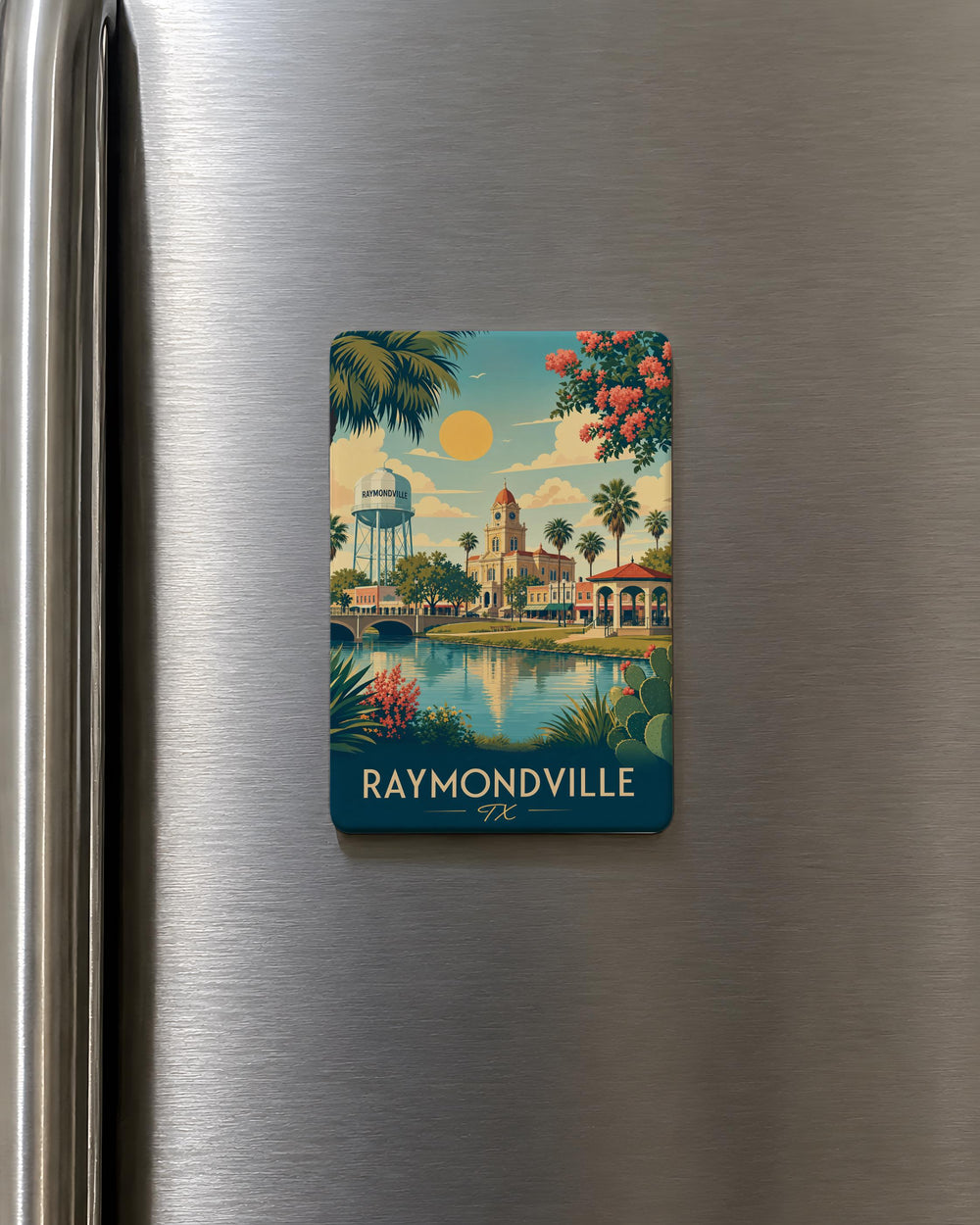 Raymondville TX Fridge Magnet, Raymondville Texas Souvenir Magnet, Travel Gift, City Landmark Keepsake, Home Decor Magnet