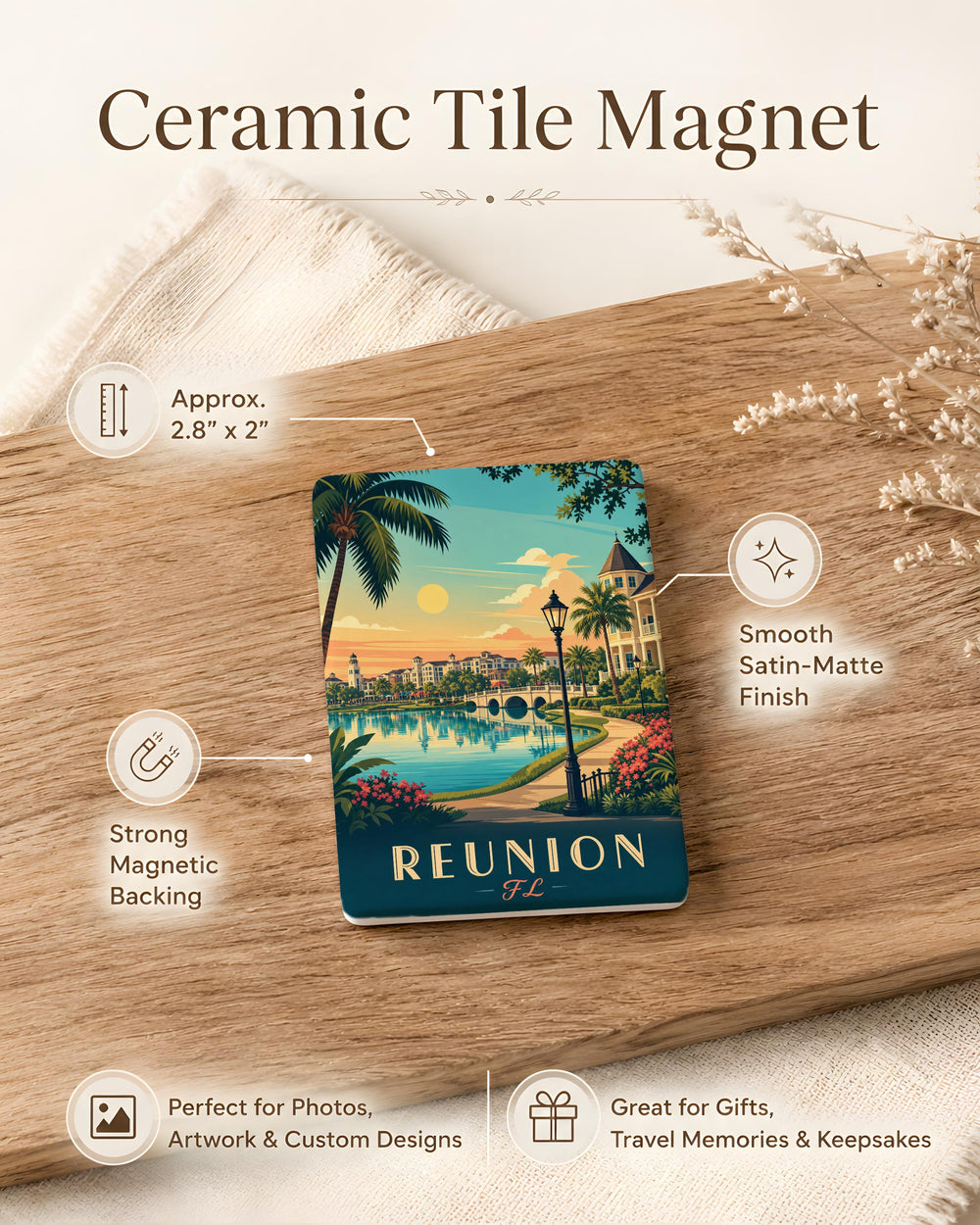 Reunion Florida Fridge Magnet, Reunion FL Souvenir, Vacation Destination Keepsake, Florida Travel Gift, Reunion FL Landmark Magnet