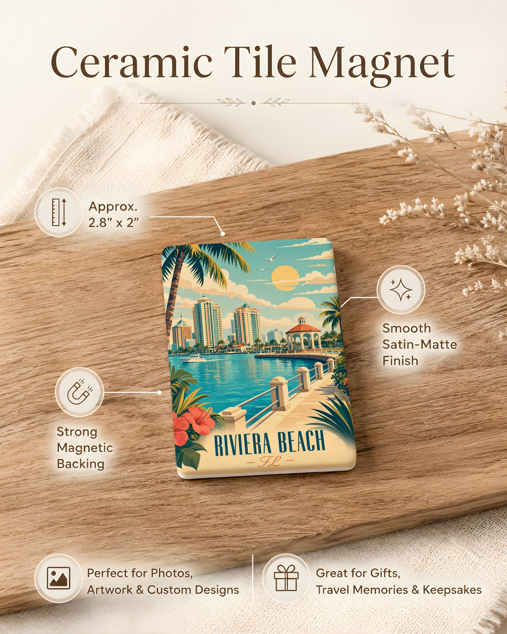 Riviera Beach Florida Fridge Magnet, Riviera Beach FL Souvenir Magnet, Beach Vacation Travel Gift, Coastal City Keepsake Magnet