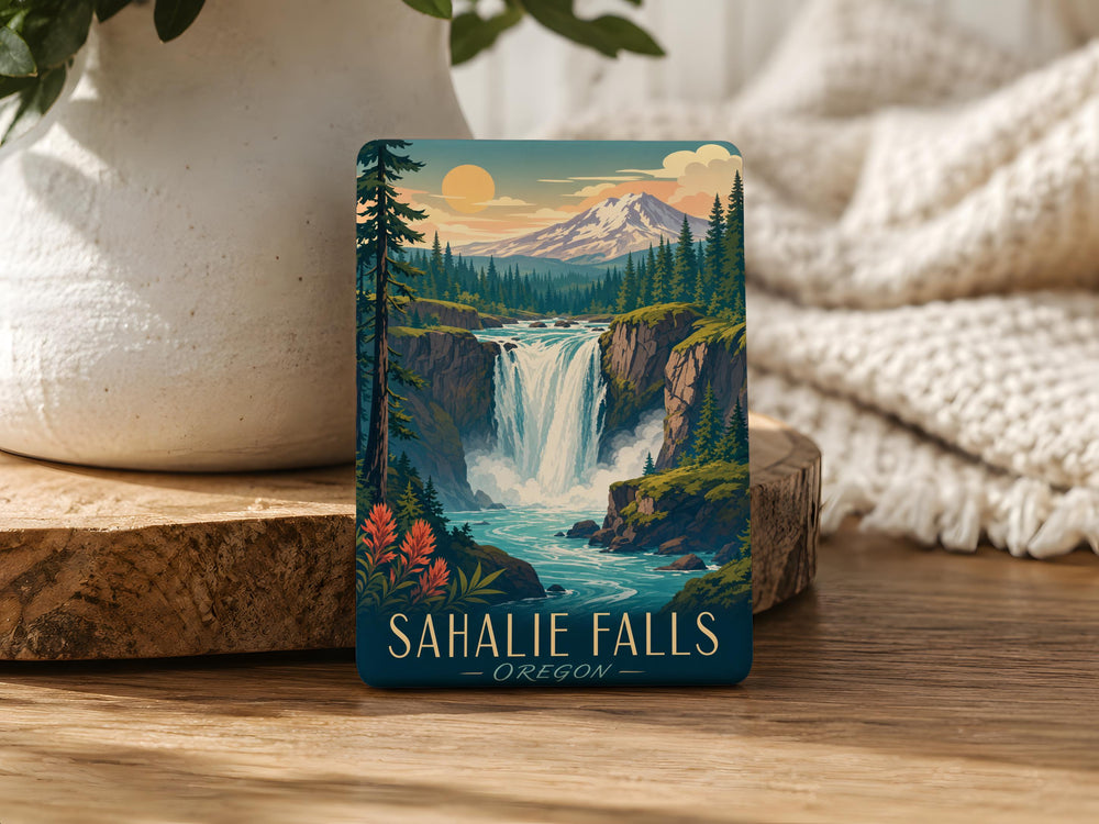 Sahalie Falls Fridge Magnet, Waterfall Nature Scenery Souvenir, Oregon Cascade Mountains Travel Gift