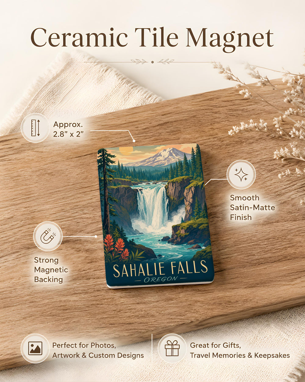 Sahalie Falls Fridge Magnet, Waterfall Nature Scenery Souvenir, Oregon Cascade Mountains Travel Gift