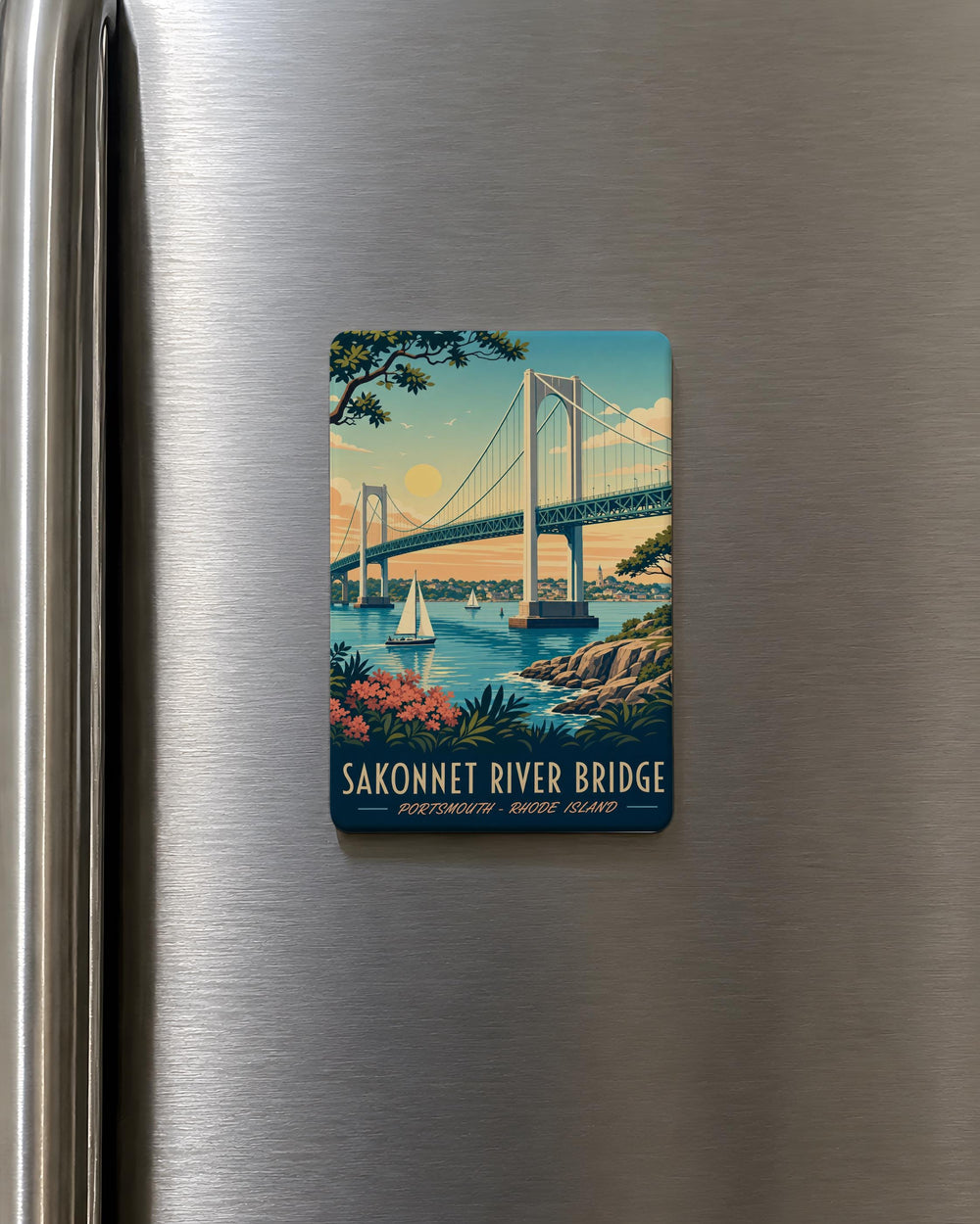 Sakonnet River Bridge Fridge Magnet, Rhode Island Bridge Souvenir, Tiverton Portsmouth Landmark Magnet
