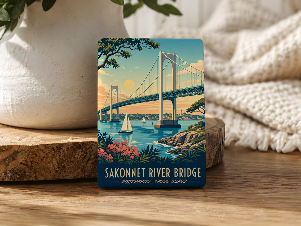 Sakonnet River Bridge Fridge Magnet, Rhode Island Bridge Souvenir, Tiverton Portsmouth Landmark Magnet