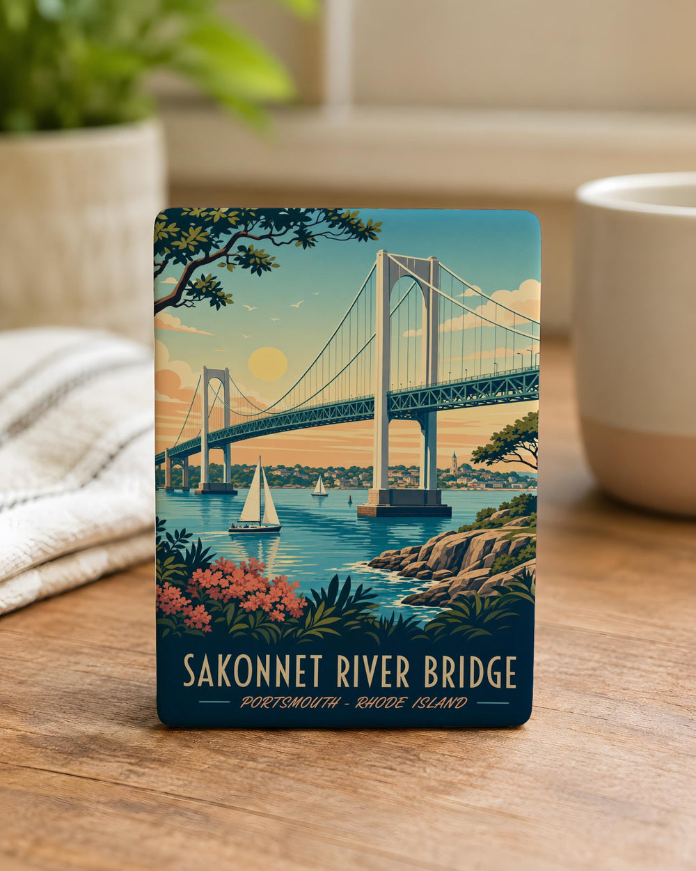 Sakonnet River Bridge Fridge Magnet, Rhode Island Bridge Souvenir, Tiverton Portsmouth Landmark Magnet