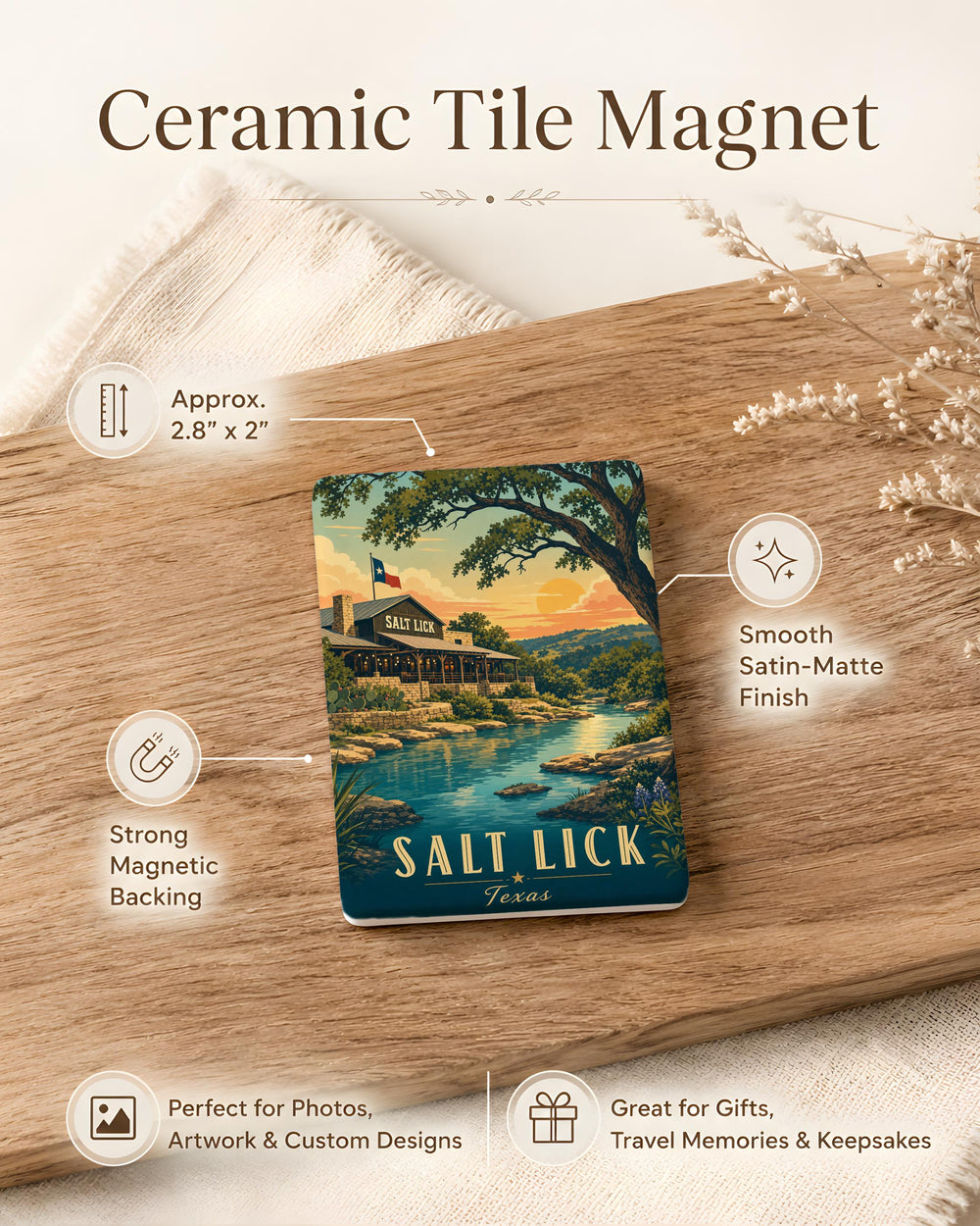 Salt Lick TX Fridge Magnet, Salt Lick Texas Souvenir Magnet, BBQ Landmark Gift, Texas Travel Keepsake Magnet