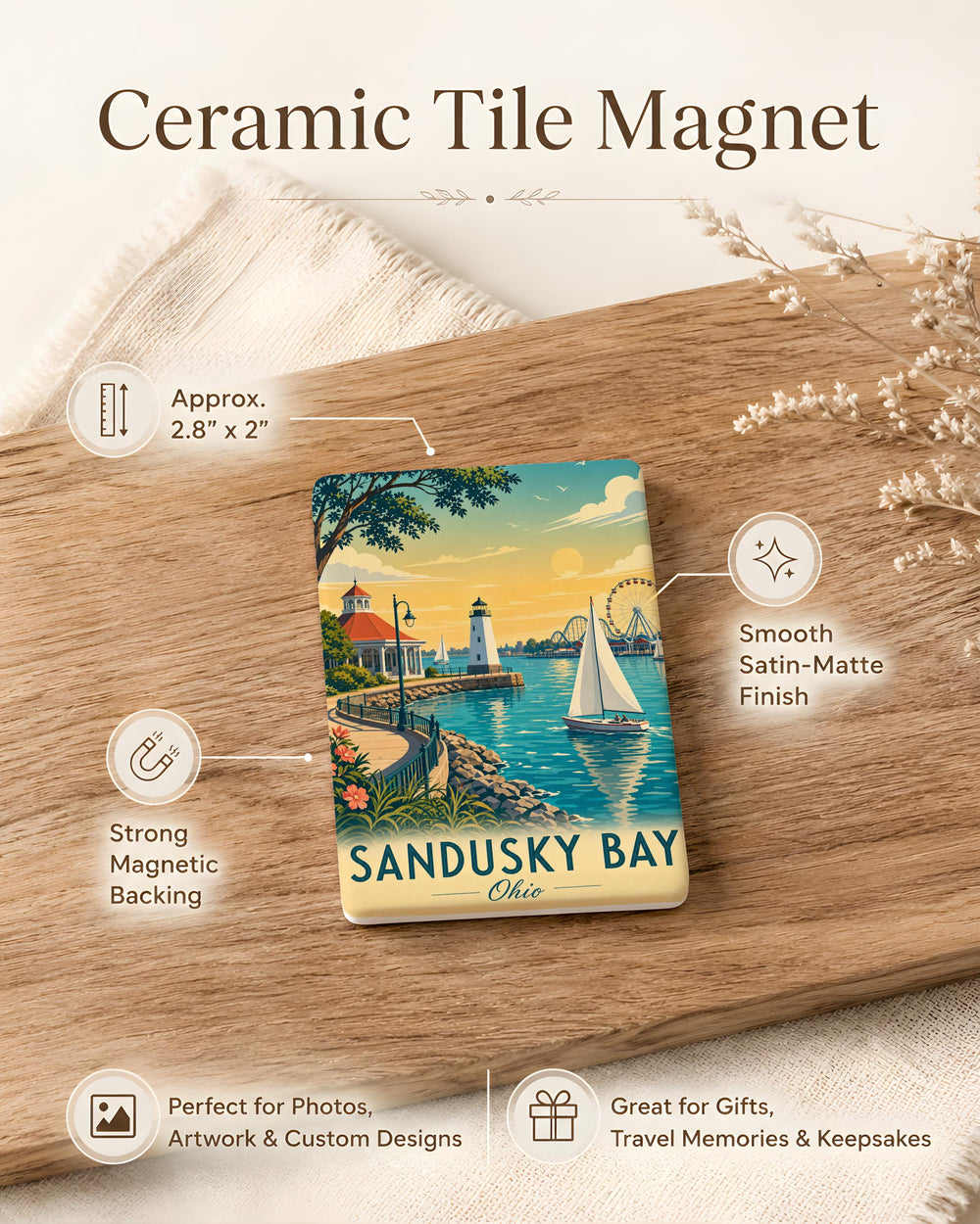Sandusky Bay Fridge Magnet, Ohio Lake Erie Coastal Souvenir Magnet, Sandusky Waterfront Travel Gift, Bay Lover Magnet