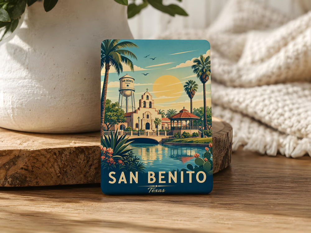 San Benito TX Fridge Magnet, San Benito Texas Souvenir Magnet, South Texas Travel Gift, City Landmark Keepsake Magnet