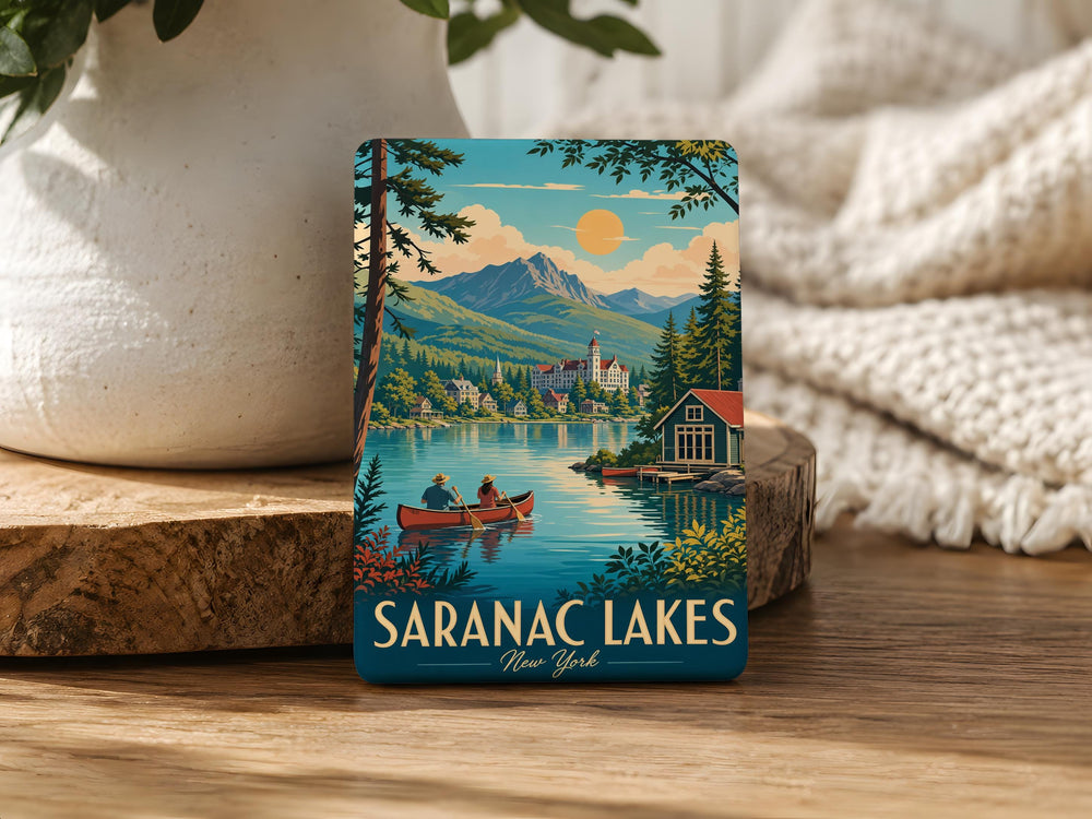 Saranac Lake Fridge Magnet, Adirondack Mountains Souvenir, New York Lake Town Travel Keepsake Magnet