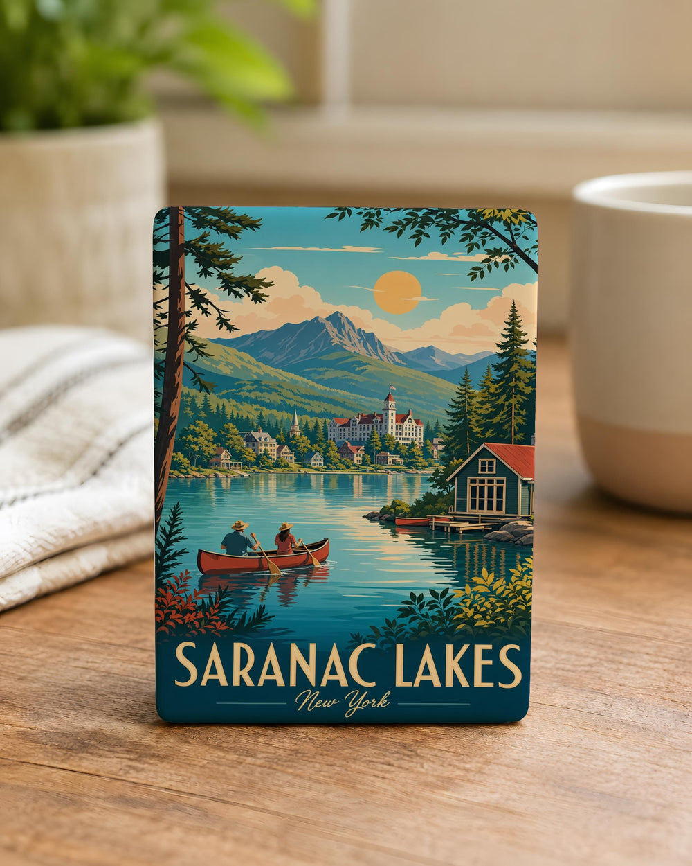 Saranac Lake Fridge Magnet, Adirondack Mountains Souvenir, New York Lake Town Travel Keepsake Magnet