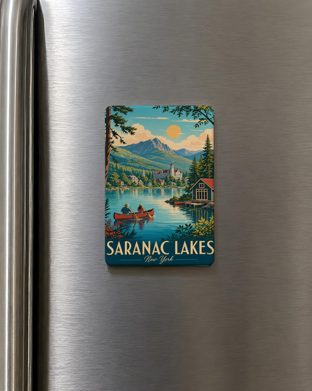 Saranac Lake Fridge Magnet, Adirondack Mountains Souvenir, New York Lake Town Travel Keepsake Magnet