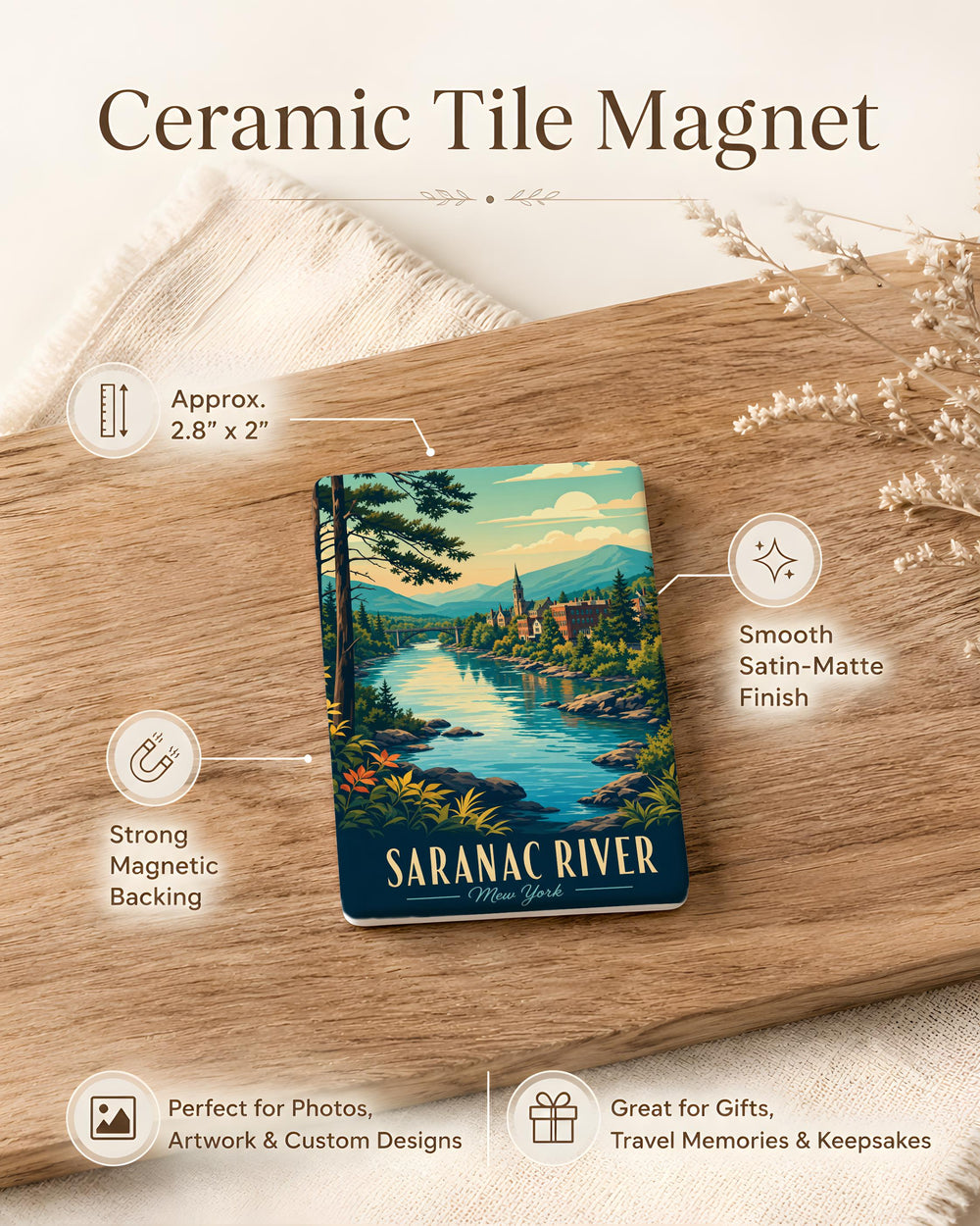 Saranac River Fridge Magnet, Adirondack River Souvenir, Upstate New York Travel Gift, Canoeing Kayaking Nature Decor