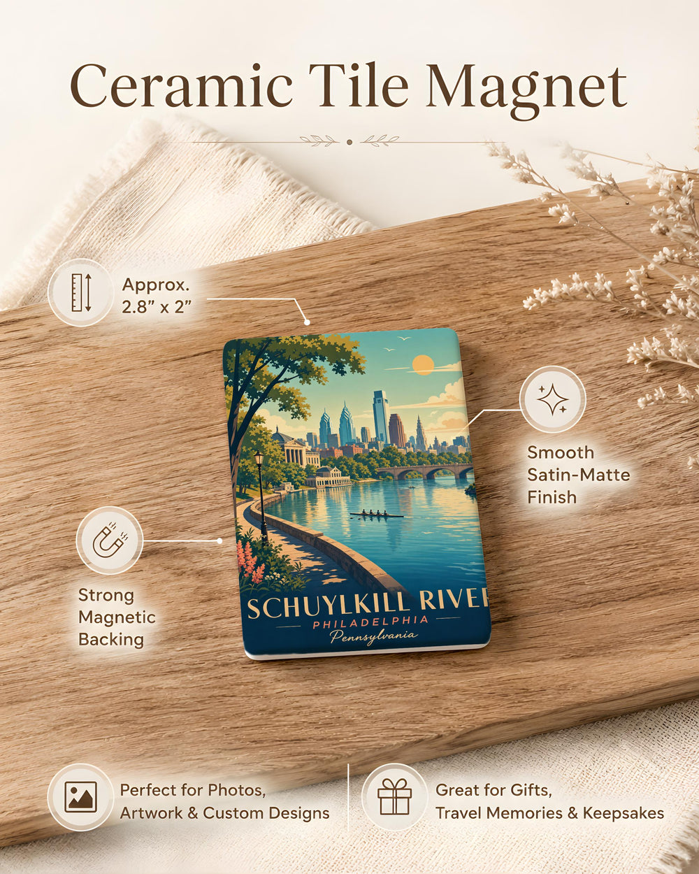 Schuylkill River Fridge Magnet, Pennsylvania River Landmark Souvenir, Philadelphia Scenic Waterfront Gift