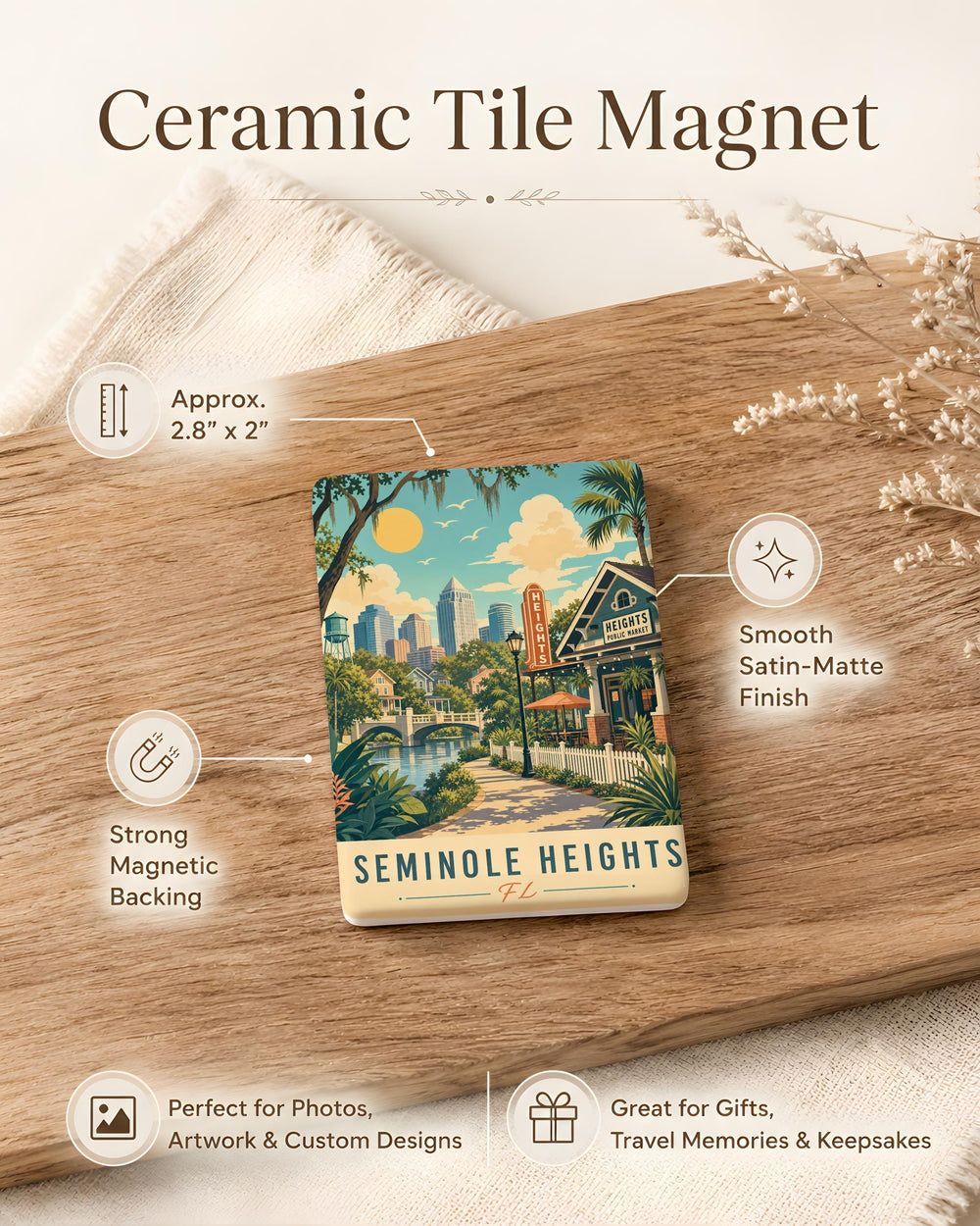 Seminole Heights FL Fridge Magnet, Seminole Heights Florida Neighborhood Souvenir Magnet, Tampa Florida Travel Keepsake Magnet
