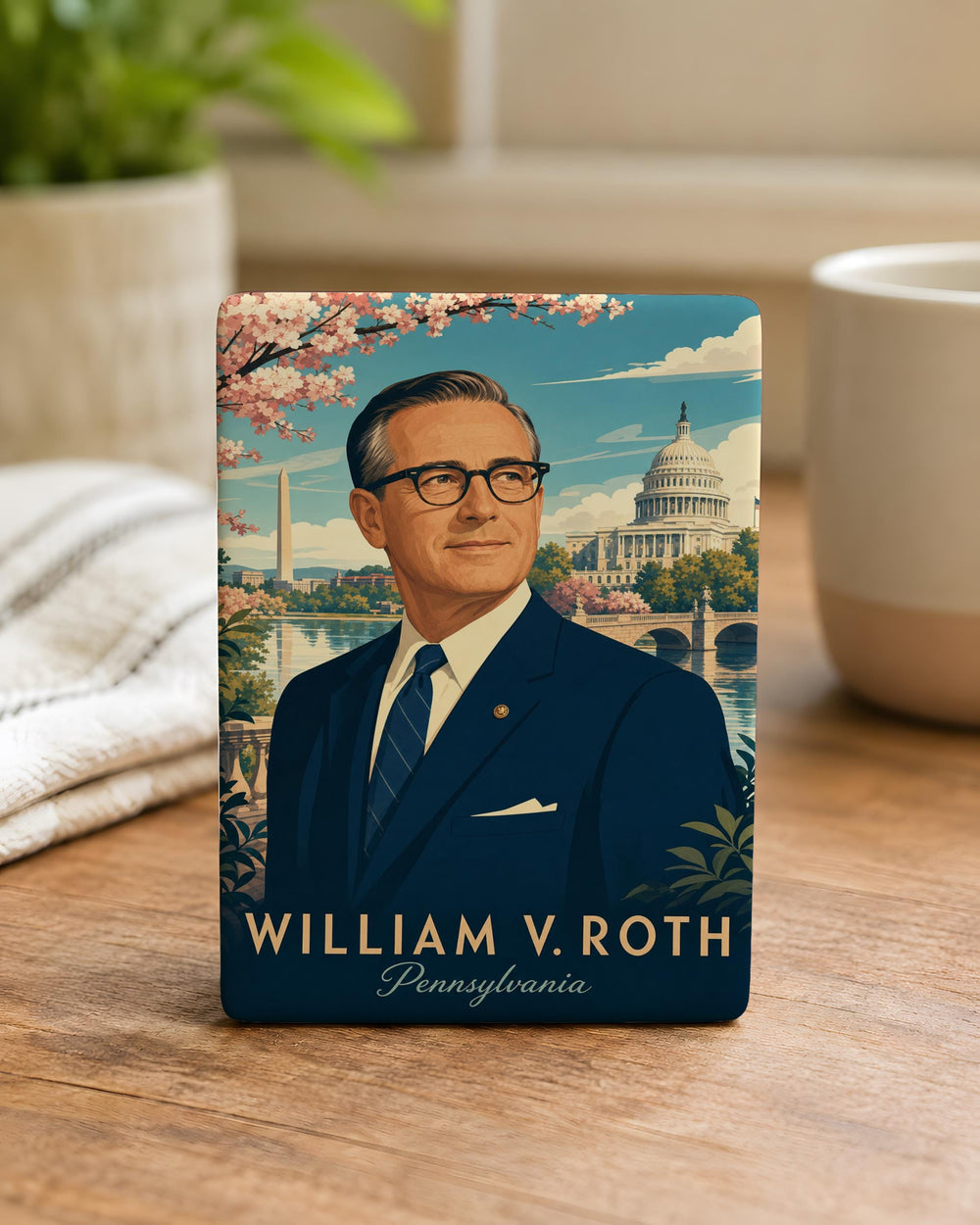Senator William V Roth Fridge Magnet, Delaware Senator Political Tribute Magnet, US Government History Souvenir Magnet