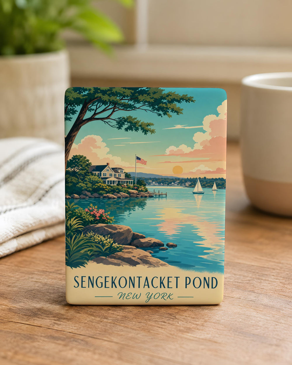Pond Fridge Magnet, Sengekontacket Pond Massachusetts Souvenir, Nature Lake Scene Magnet, Vineyard Haven Gift