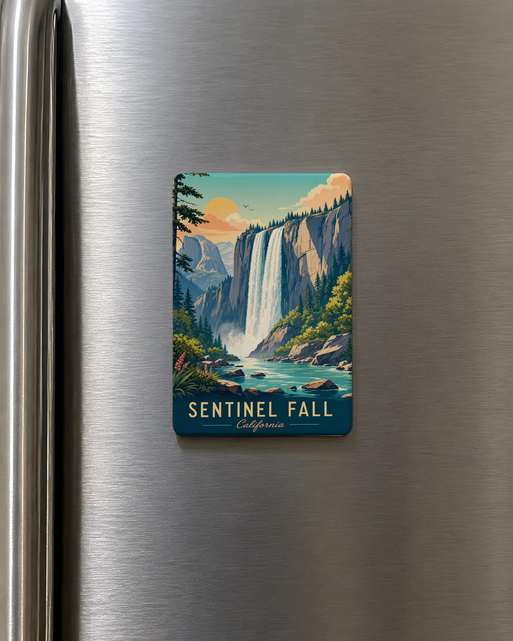 Sentinel Fall Fridge Magnet, Yosemite Waterfall Cliff Scene Souvenir Magnet, Nature Travel Keepsake Gift