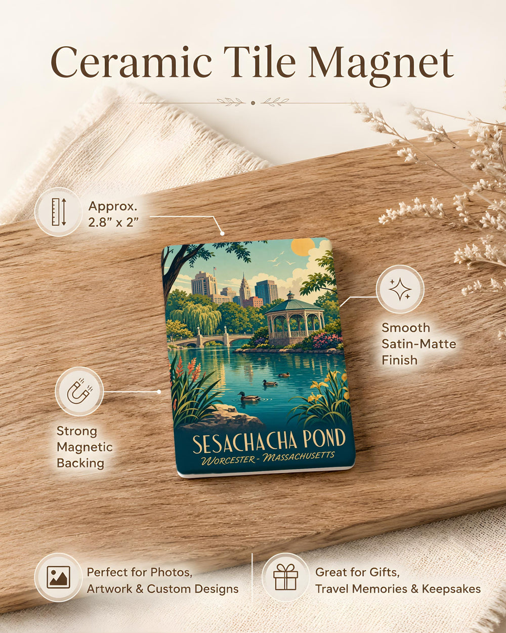 Sesachacha Pond Fridge Magnet, Pond Landscape Souvenir Magnet, Nantucket Pond Nature Scene Magnet