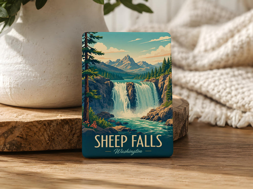 Sheep Falls Fridge Magnet, Waterfall Nature Scene Souvenir, Mountain River Landscape Magnet, Idaho Travel Keepsake