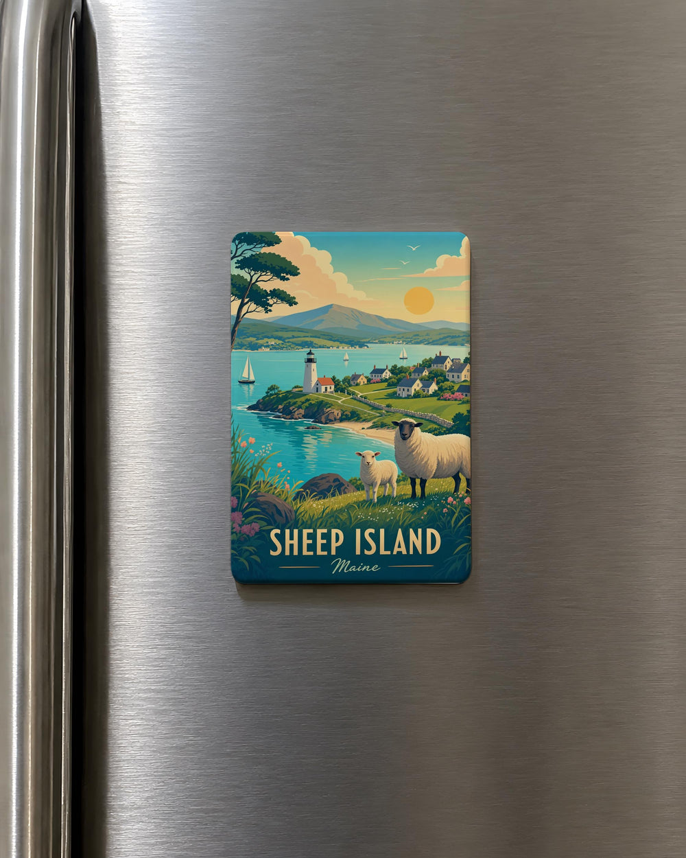 Sheep Island Fridge Magnet, Coastal Island Landmark Souvenir Magnet, Seaside Travel Gift, Island Getaway Keepsake Magnet
