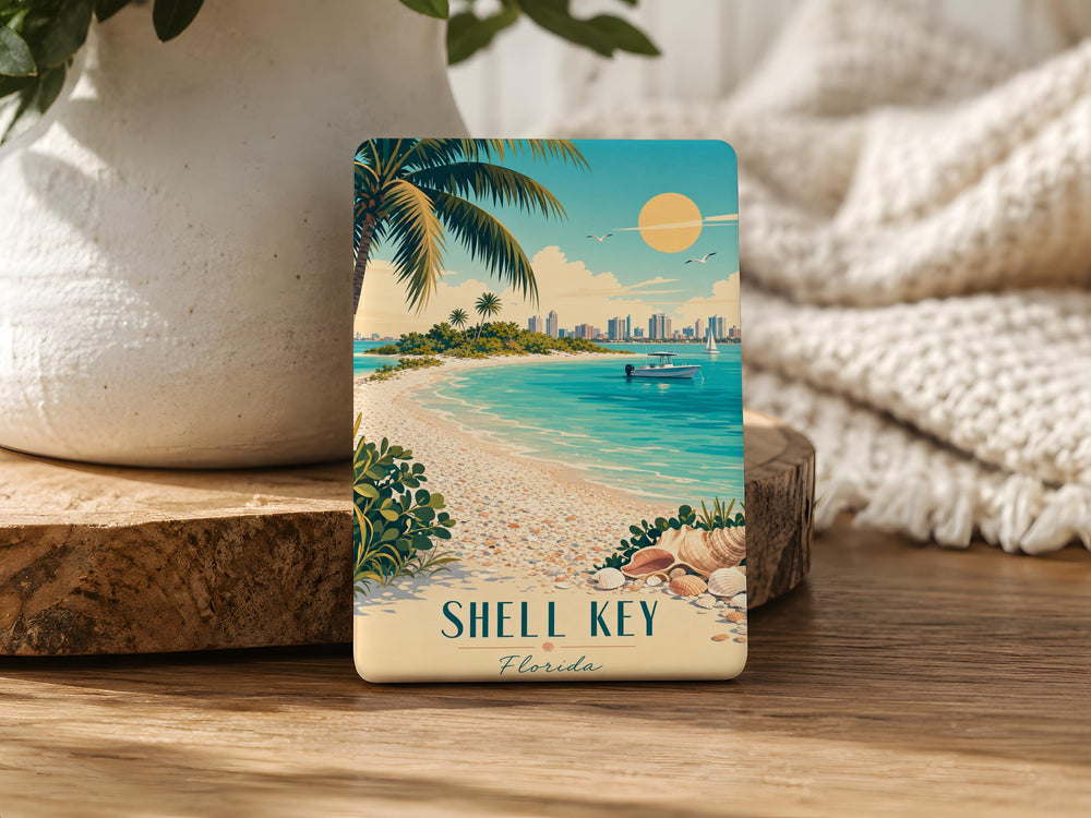 Shell Key Fridge Magnet, Shell and Key Design Coastal Beach House Decor Magnet, Nautical Gift for Ocean Lovers