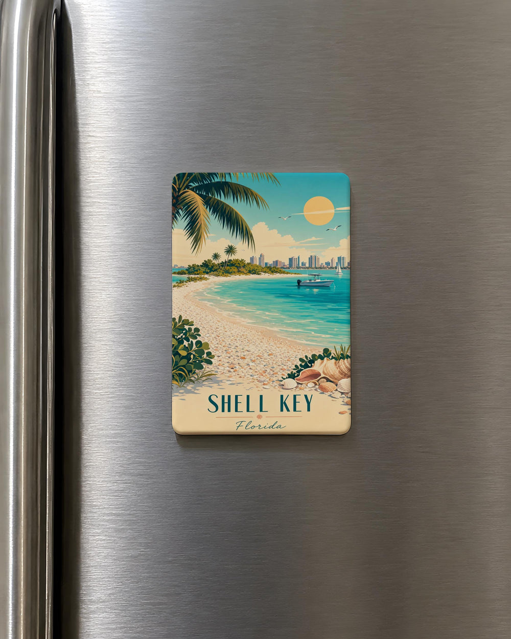 Shell Key Fridge Magnet, Shell and Key Design Coastal Beach House Decor Magnet, Nautical Gift for Ocean Lovers