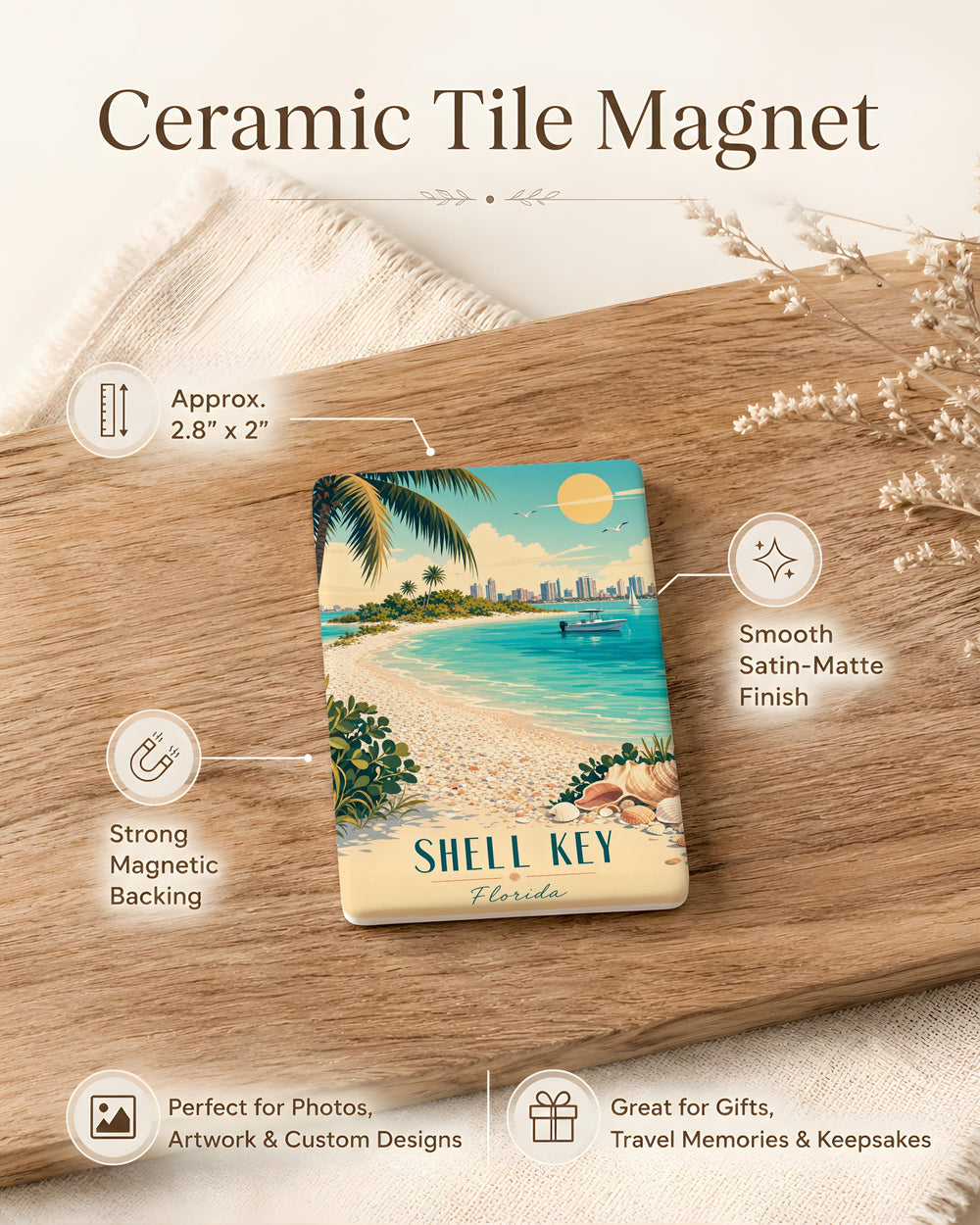 Shell Key Fridge Magnet, Shell and Key Design Coastal Beach House Decor Magnet, Nautical Gift for Ocean Lovers