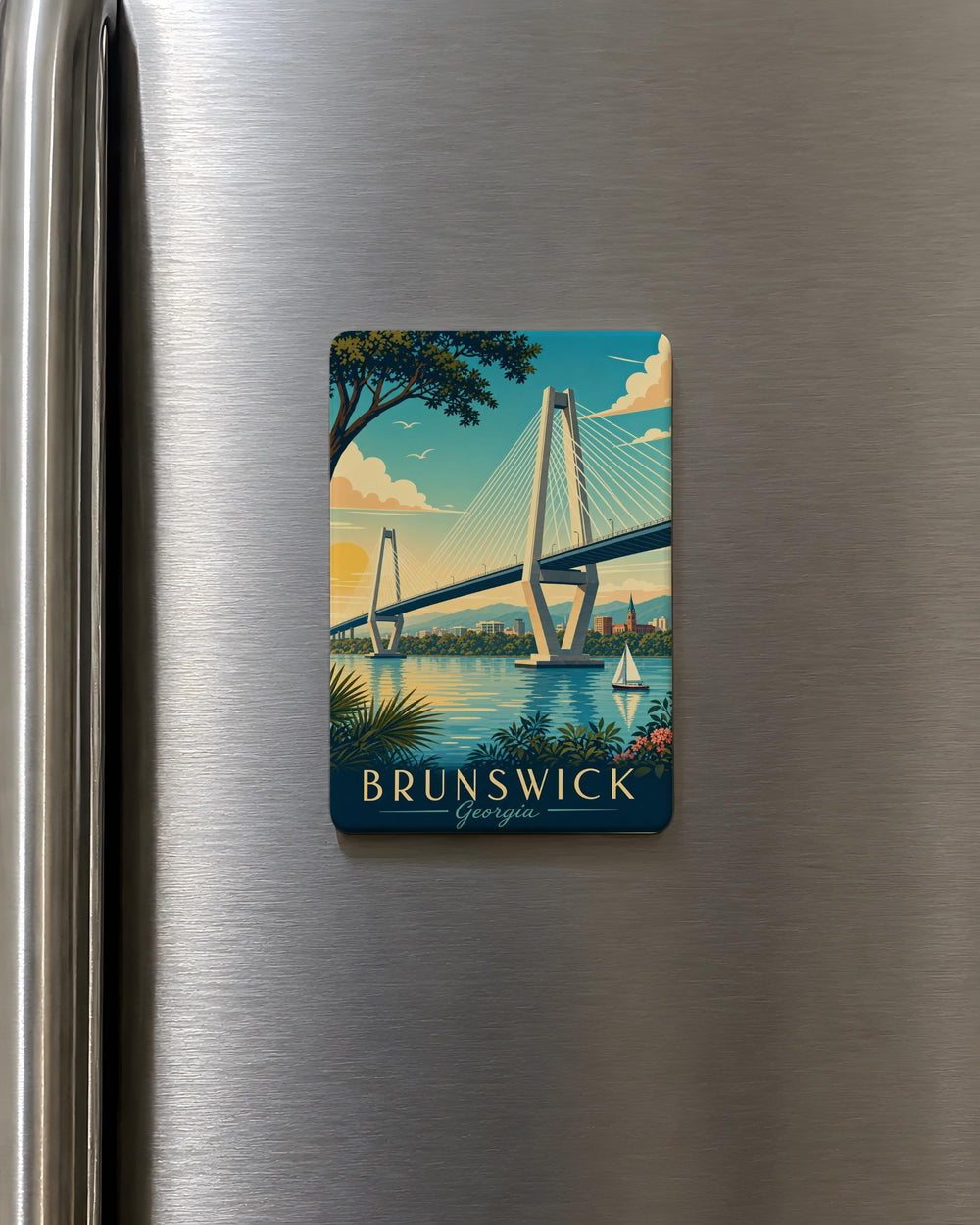 Sidney Lanier Bridge Fridge Magnet, Brunswick Georgia Landmark Souvenir, Coastal Bridge Travel Keepsake Magnet