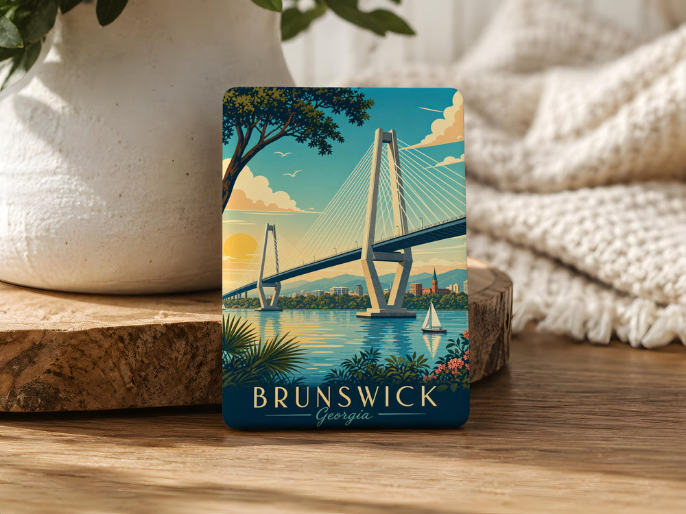 Sidney Lanier Bridge Fridge Magnet, Brunswick Georgia Landmark Souvenir, Coastal Bridge Travel Keepsake Magnet