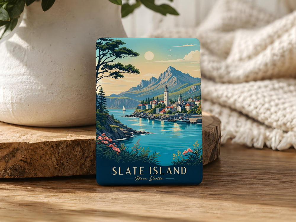Slate Island Fridge Magnet, Island Map Souvenir Magnet, Coastal Landmark Keepsake, Travel Gift, Beach House Decor Magnet