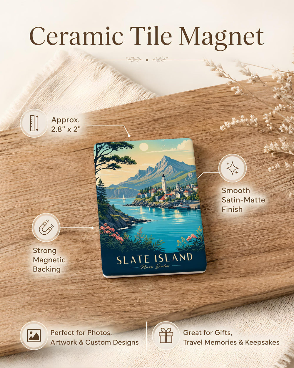 Slate Island Fridge Magnet, Island Map Souvenir Magnet, Coastal Landmark Keepsake, Travel Gift, Beach House Decor Magnet