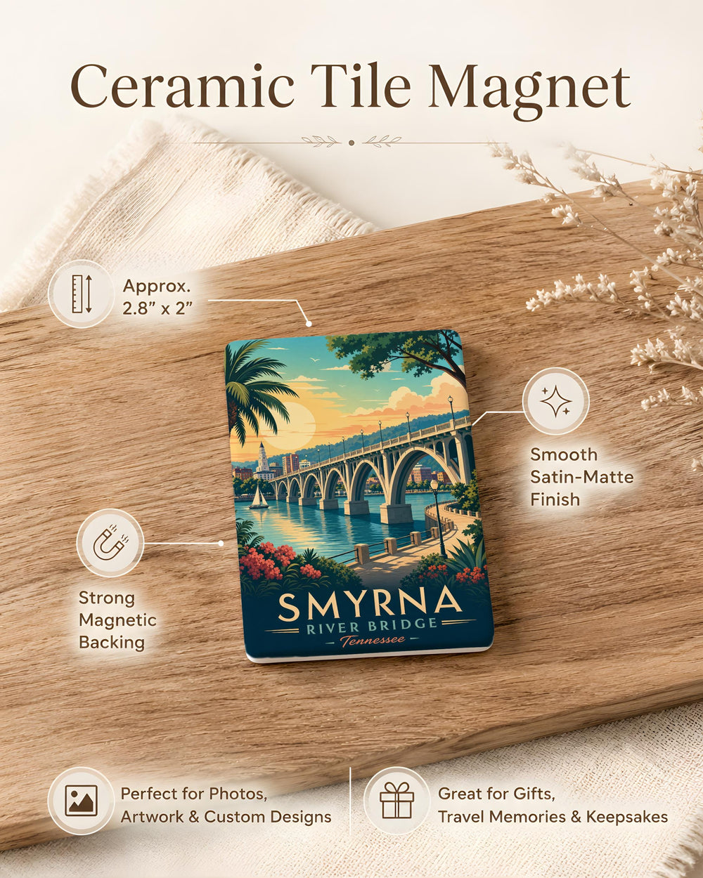 Smyrna River Bridge Fridge Magnet, Smyrna Landmark Souvenir Magnet, River Bridge Travel Keepsake Magnet