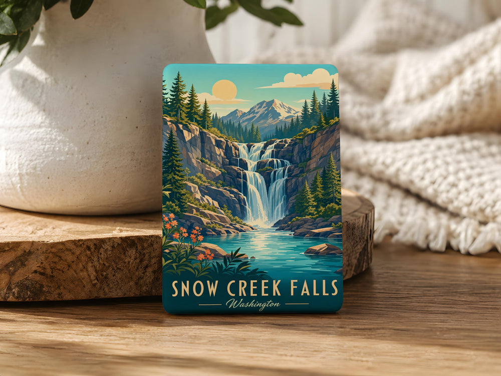 Snow Creek Falls Fridge Magnet, Waterfall Nature Souvenir Magnet, Scenic Mountain Stream Keepsake Magnet