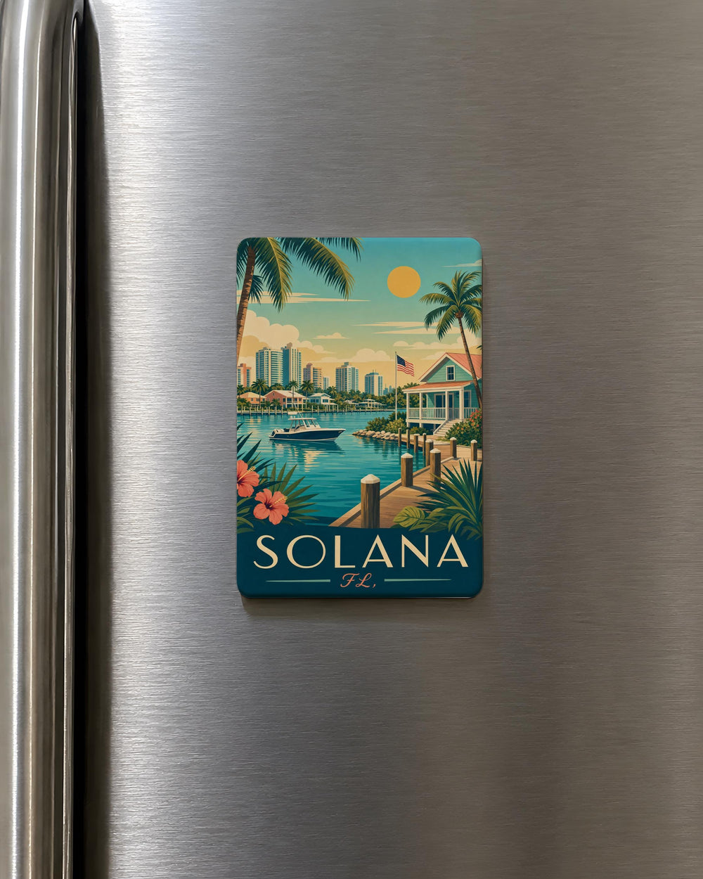 Solana FL Fridge Magnet, Solana Florida Souvenir Magnet, Coastal Town Travel Keepsake, Vacation Refrigerator Magnet