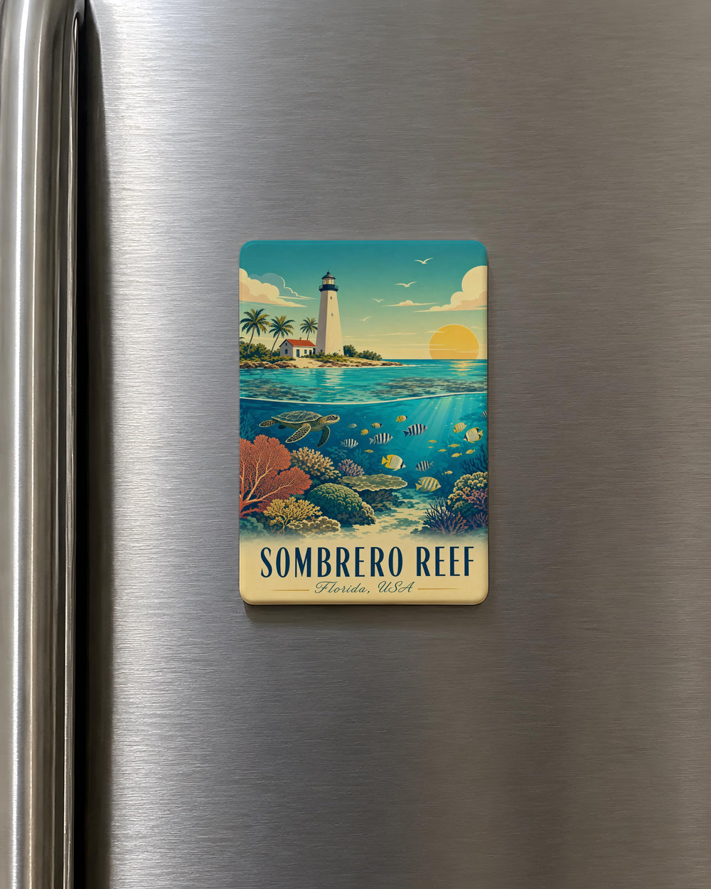 Sombrero Reef Fridge Magnet, Florida Keys Coral Reef Ocean Sea Life Souvenir Magnet, Snorkeling Diving Reef Gift