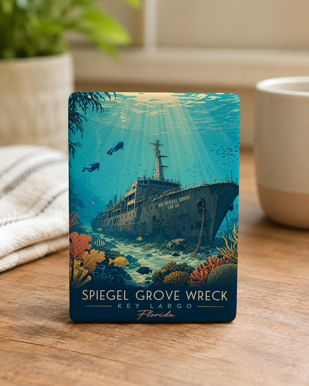 Spiegel Grove Wreck Fridge Magnet, USS Spiegel Grove Shipwreck Key West Florida Souvenir Magnet, Dive Site Nautical Magnet