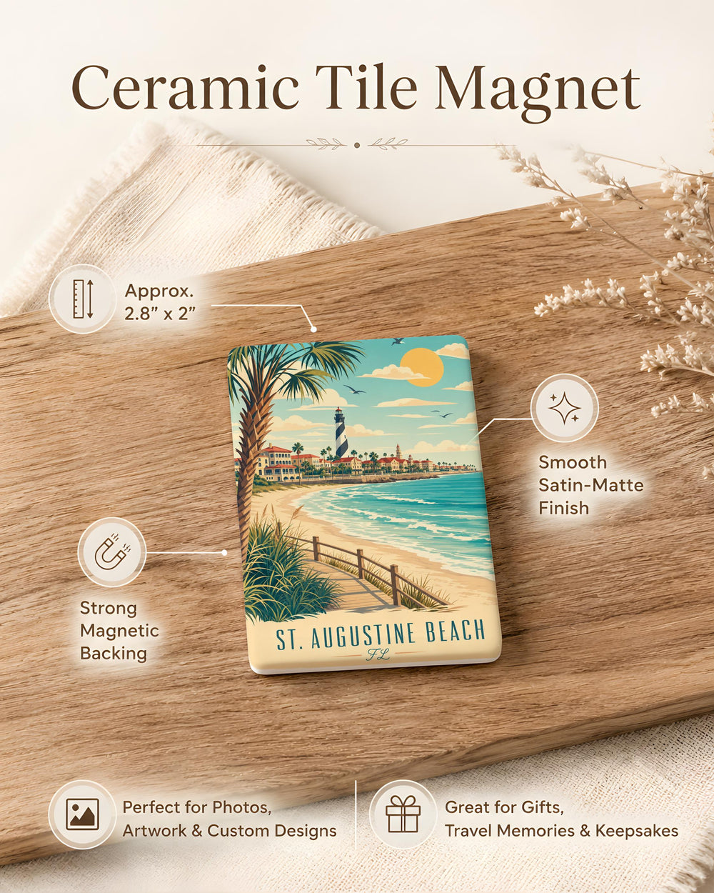 St Augustine Beach Florida Fridge Magnet, St Augustine FL Souvenir Magnet, Beach Town Travel Gift, Coastal Vacation Keepsake