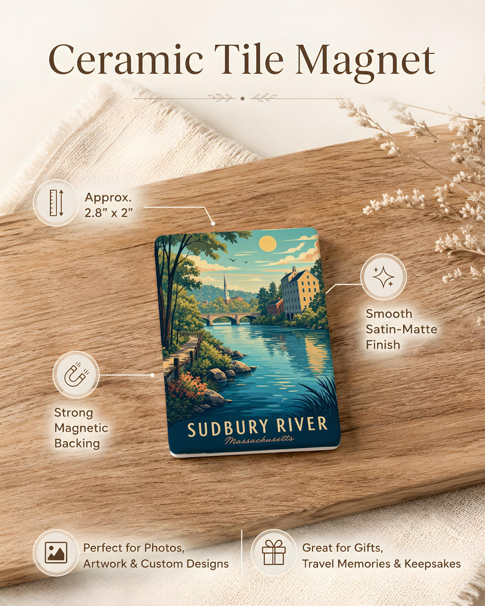 Sudbury River Fridge Magnet, Massachusetts River Souvenir, Scenic Waterway Landmark Keepsake Gift