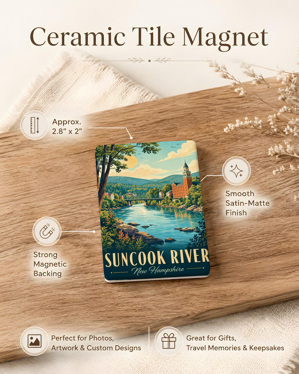 Suncook River Fridge Magnet, New Hampshire River Souvenir Magnet, Suncook NH Gift, River Lover Travel Keepsake Magnet