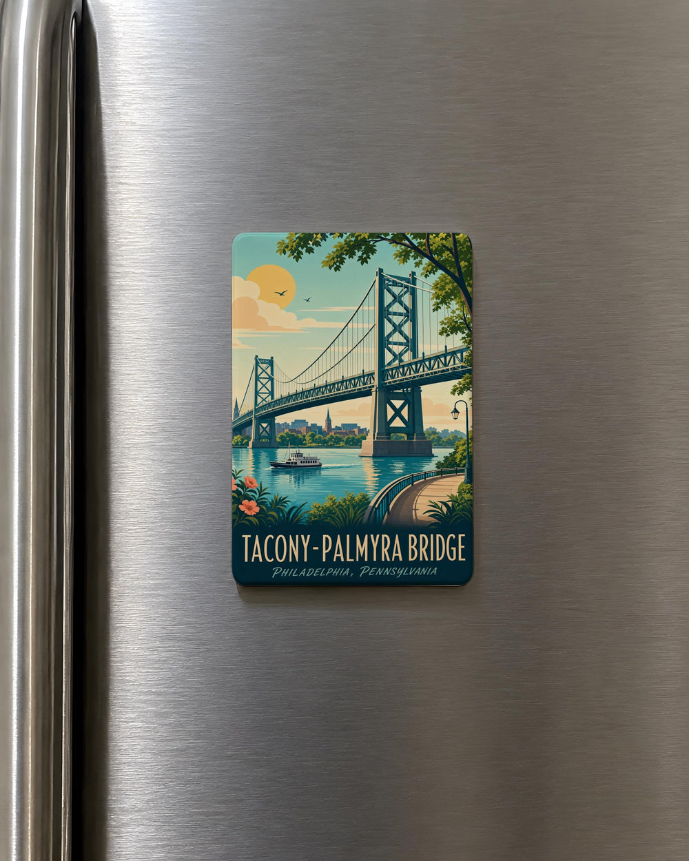 Tacony-Palmyra Bridge Fridge Magnet, Delaware River Bridge Souvenir, Philadelphia PA & New Jersey Landmark Magnet