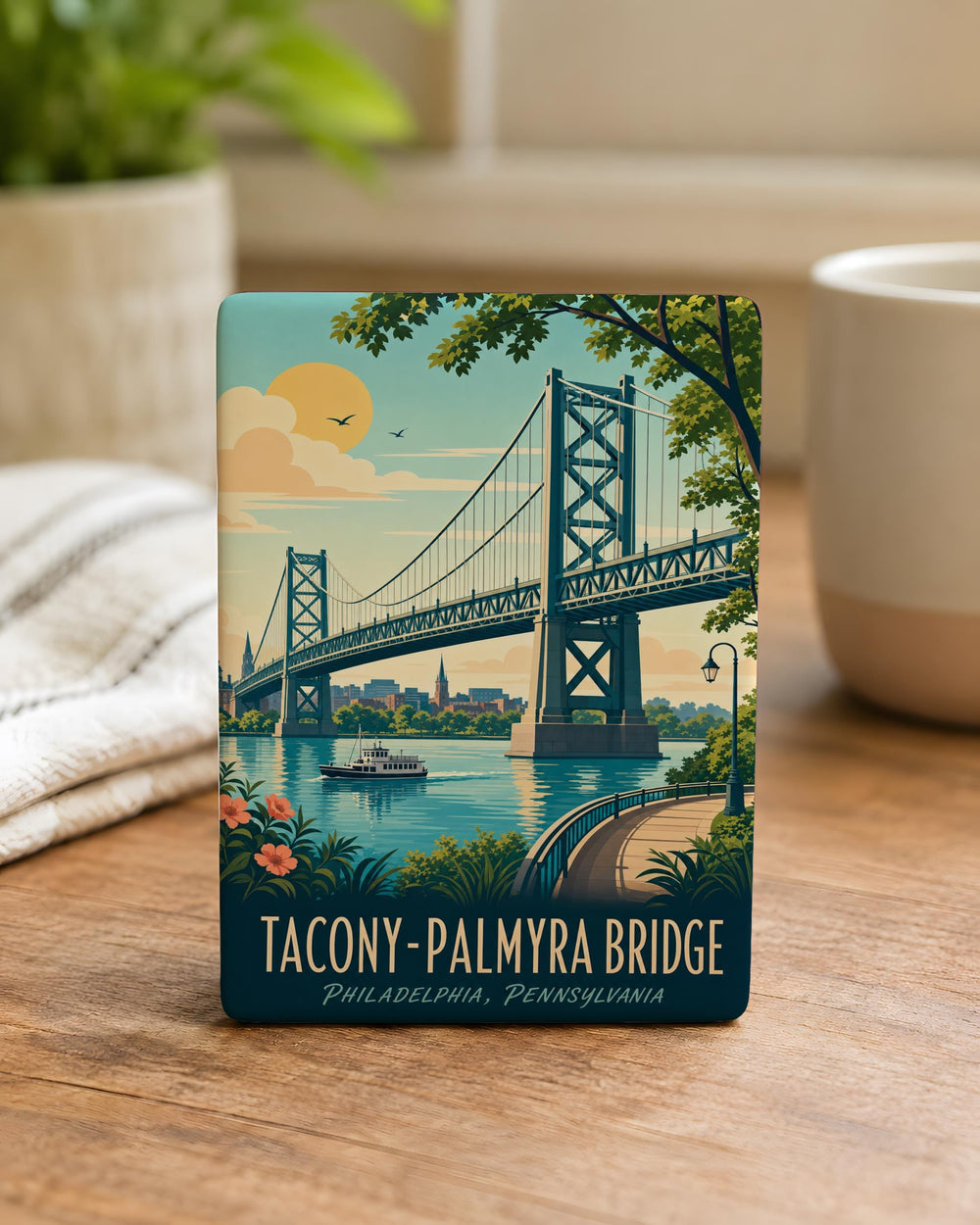 Tacony-Palmyra Bridge Fridge Magnet, Delaware River Bridge Souvenir, Philadelphia PA & New Jersey Landmark Magnet