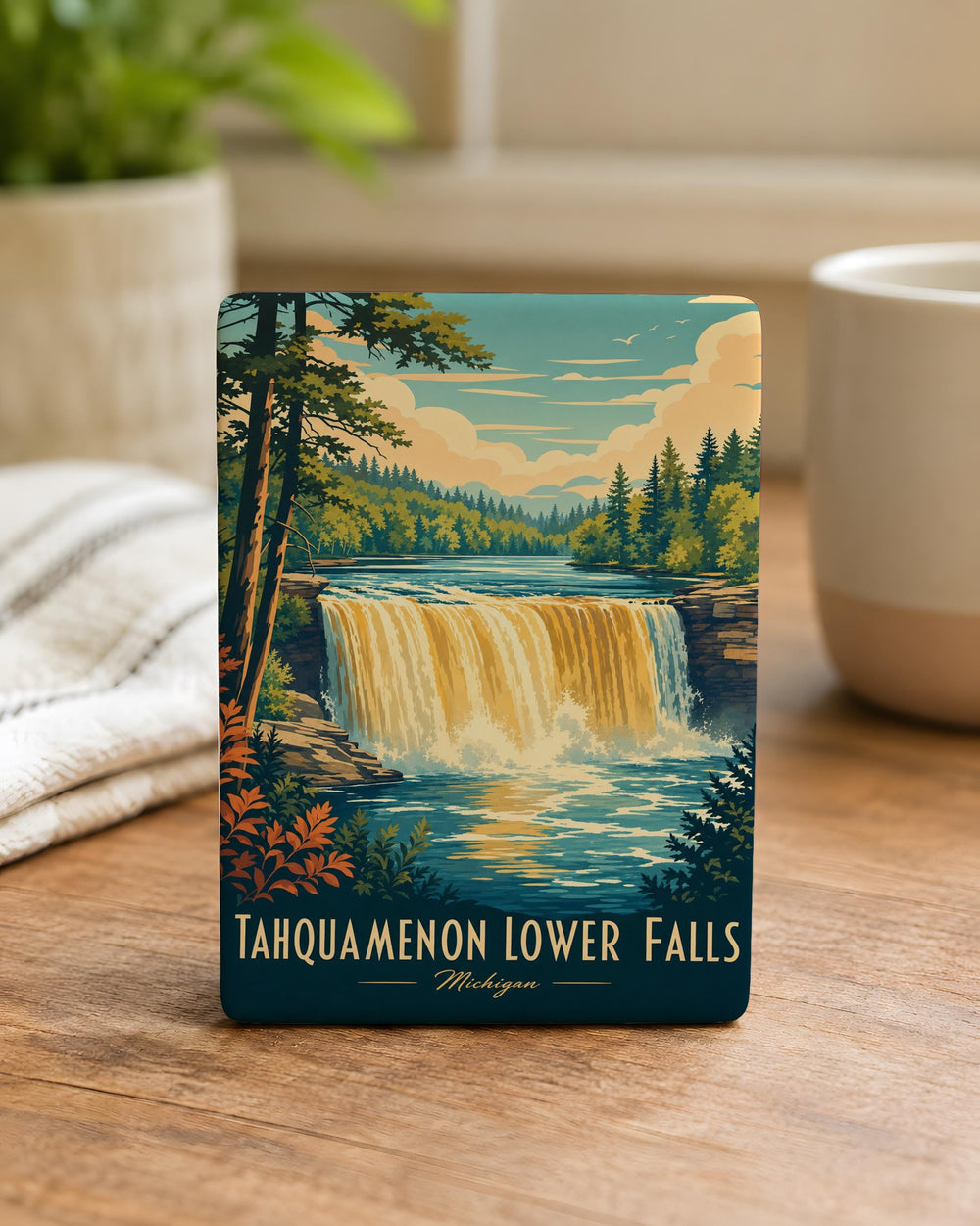 Tahquamenon Lower Falls Fridge Magnet, Michigan Waterfall Souvenir, Upper Peninsula Travel Gift, Nature Landmark Magnet