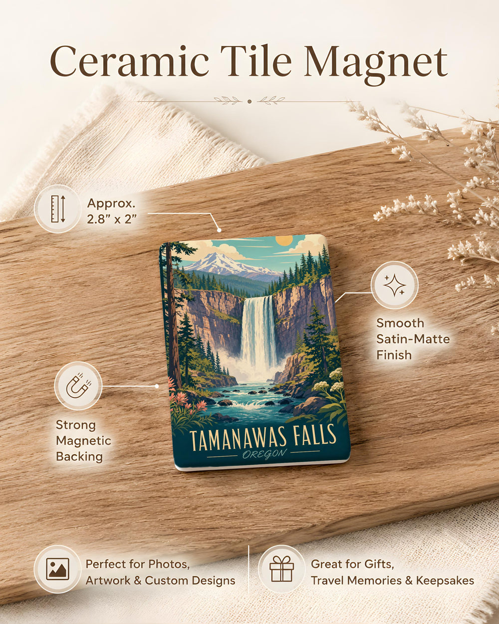 Tamanawas Falls Fridge Magnet, Oregon Waterfall Souvenir Magnet, Mt Hood National Forest Travel Keepsake Magnet