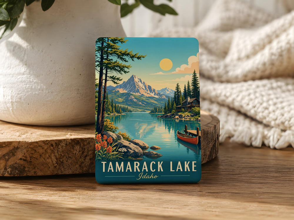 Tamarack Lake Fridge Magnet, Tamarack Lake Souvenir Magnet, Mountain Lake Cabin Camping Hiking Travel Gift