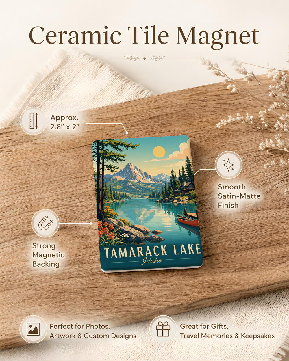 Tamarack Lake Fridge Magnet, Tamarack Lake Souvenir Magnet, Mountain Lake Cabin Camping Hiking Travel Gift