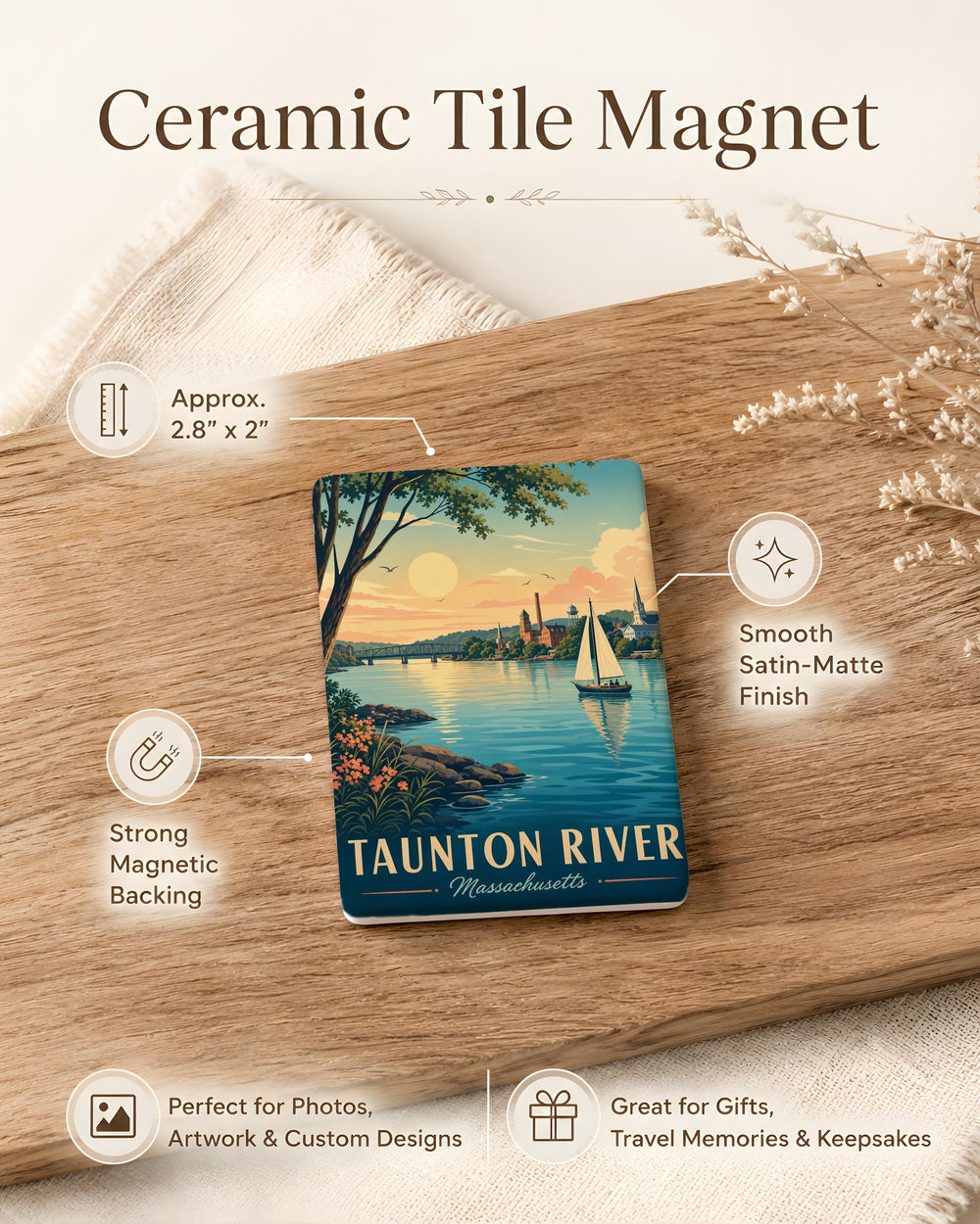 Taunton River Fridge Magnet, Taunton River Massachusetts Souvenir Magnet, River Landmark Travel Gift, New England River Magnet