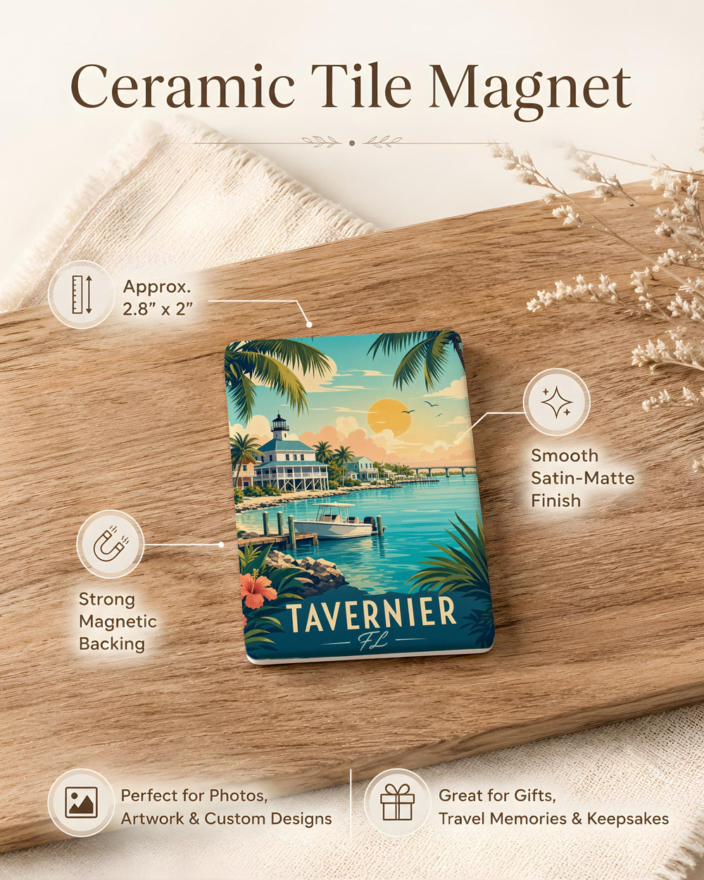 Tavernier Florida Fridge Magnet, Upper Keys Souvenir Magnet, Florida Keys Travel Gift, Coastal Town Keepsake Magnet